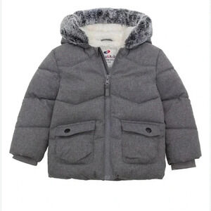 Rolls & RollaSherpa Lined Mini Fur Trim Hooded Puffer Jacket  6-9 months Gray